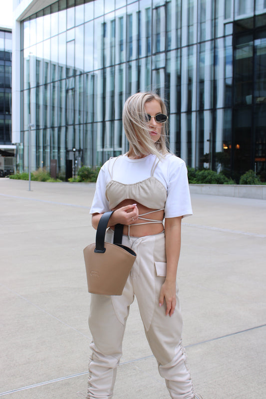 Anasinthesis Taupe Leather Handbag