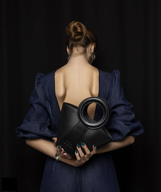 Anastilosis Black Leather Handbag