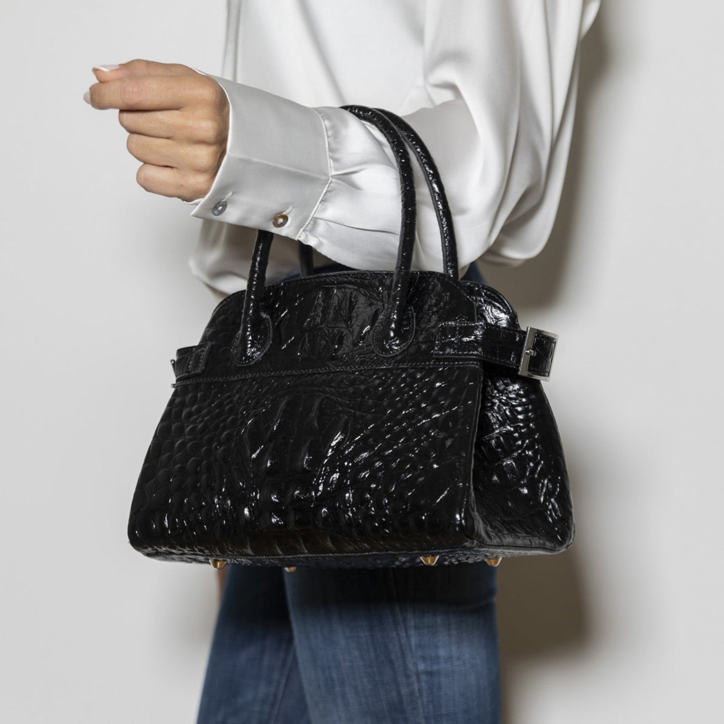 Evelina Croco Black Leather Handbag