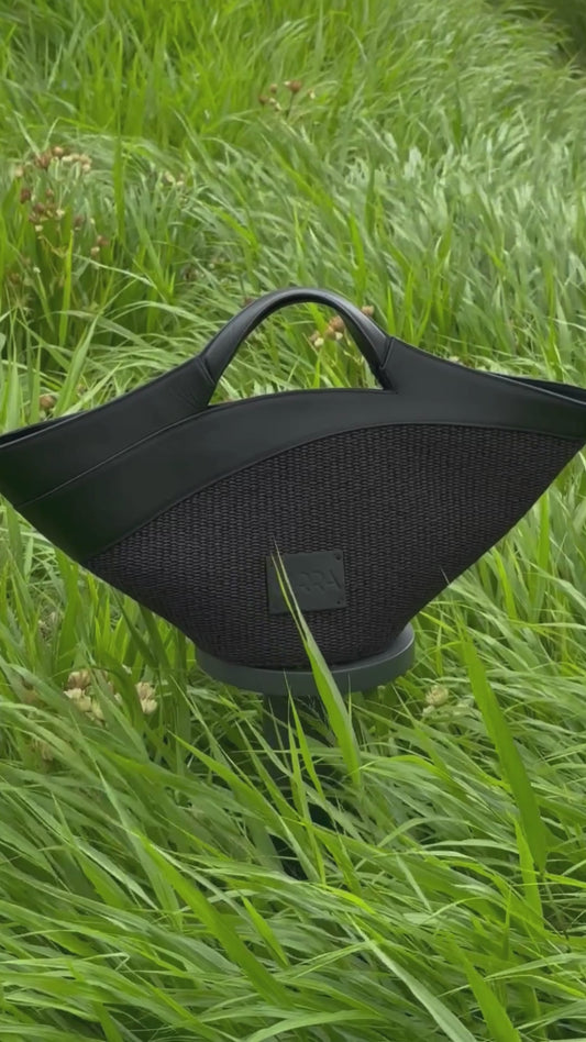 Andromachi Raffia Black Handbag