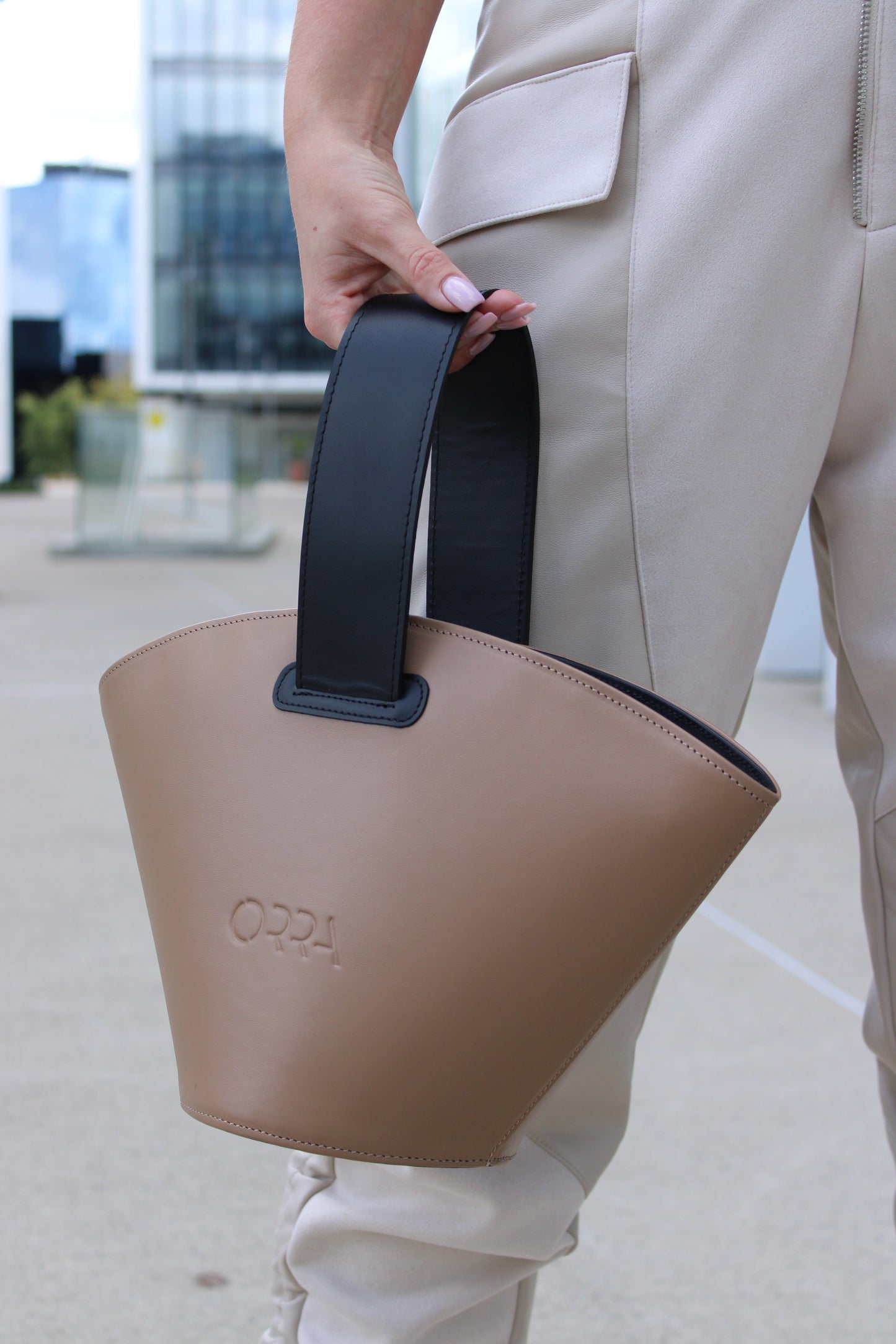 Anasinthesis Taupe Leather Handbag