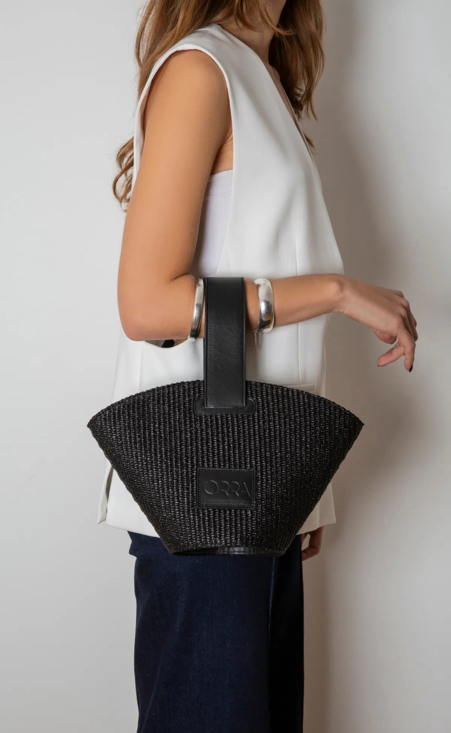 Anasinthesis Raffia Black Handbag