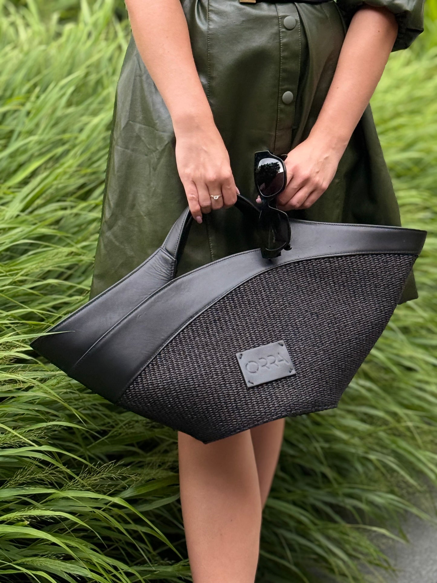 Andromachi Raffia Black Handbag