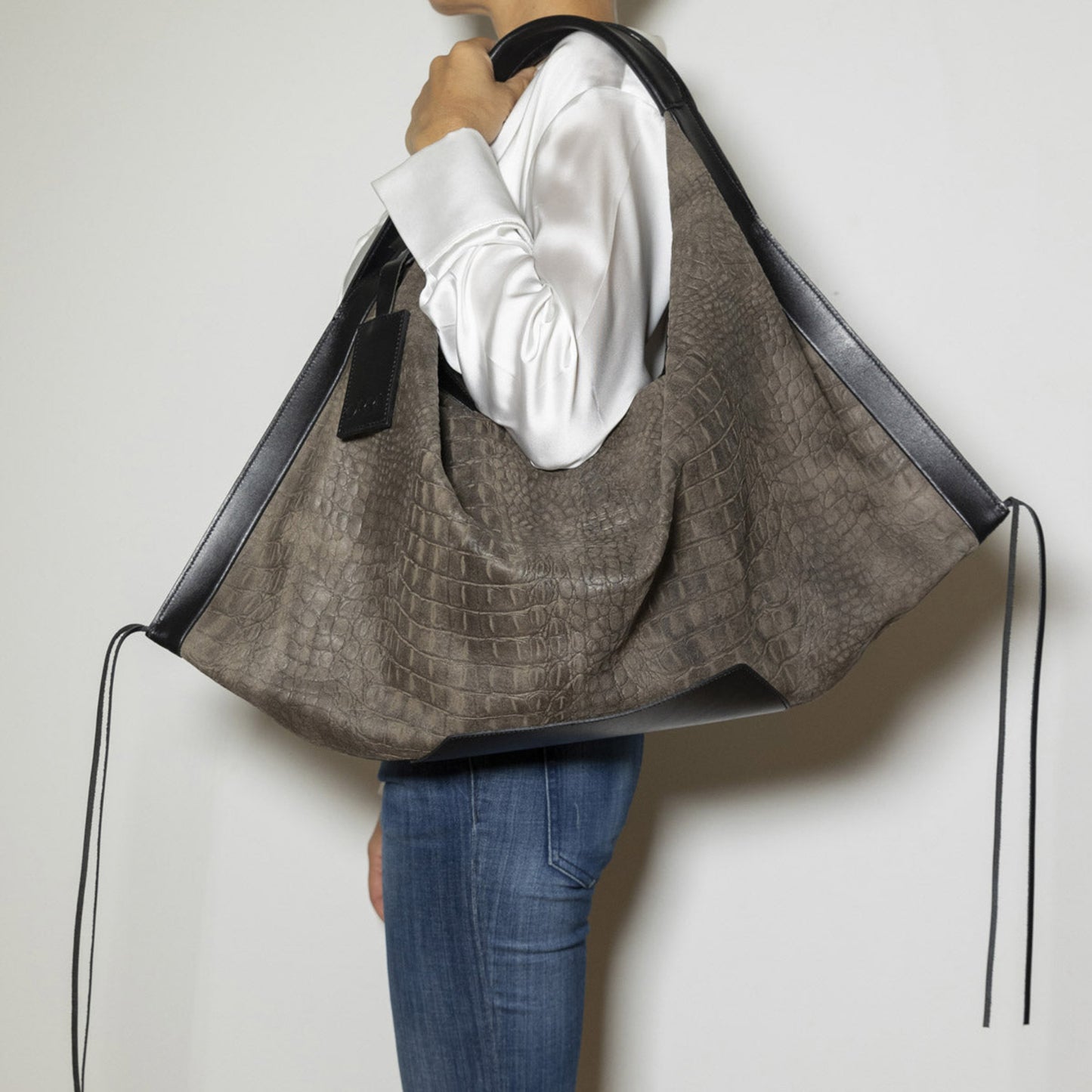 Afetiria Croco Grey Leather Handbag