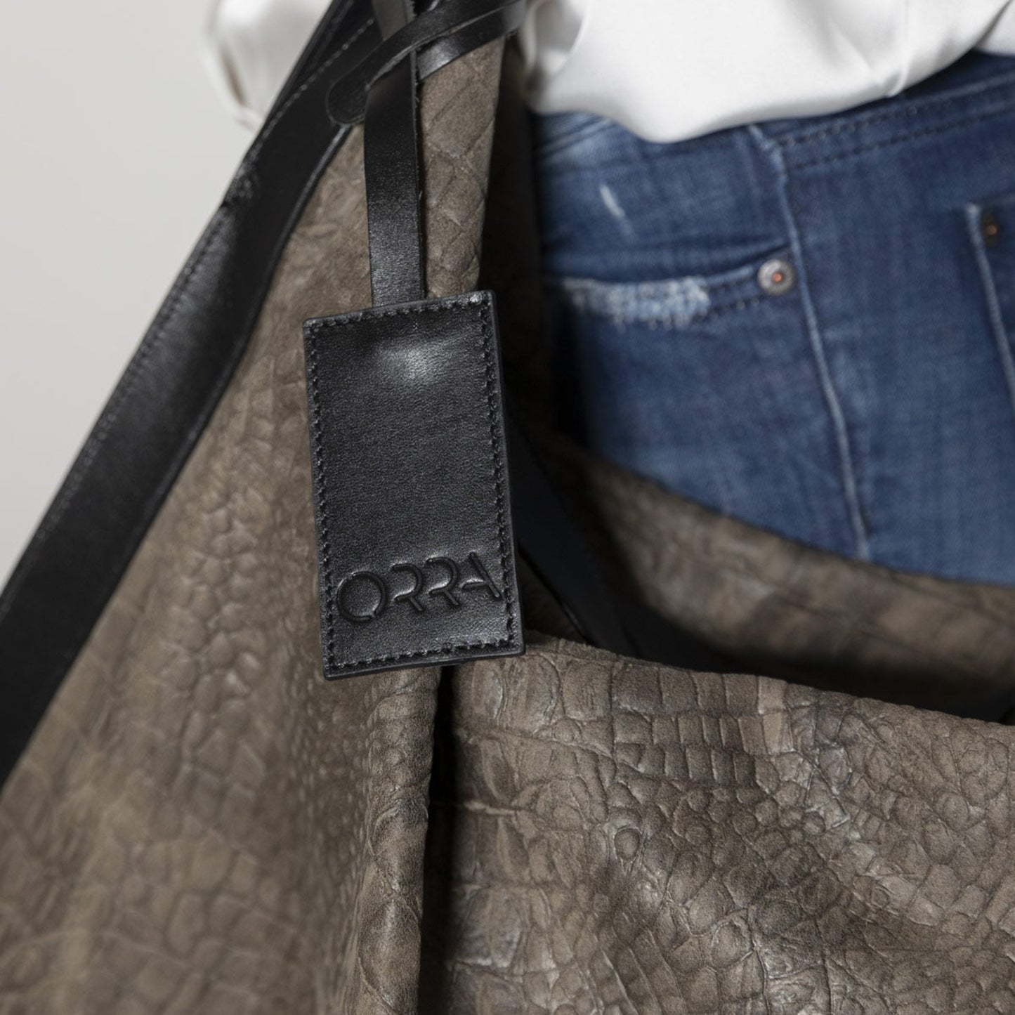 Afetiria Croco Grey Leather Handbag