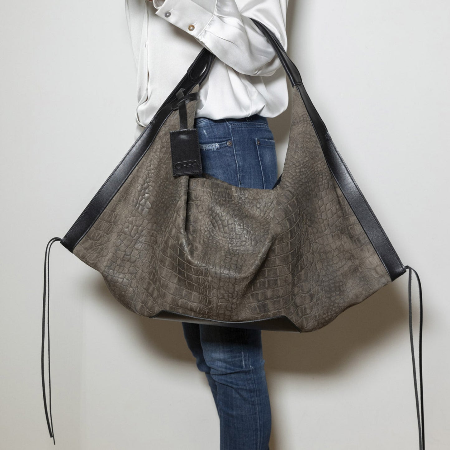 Afetiria Croco Grey Leather Handbag