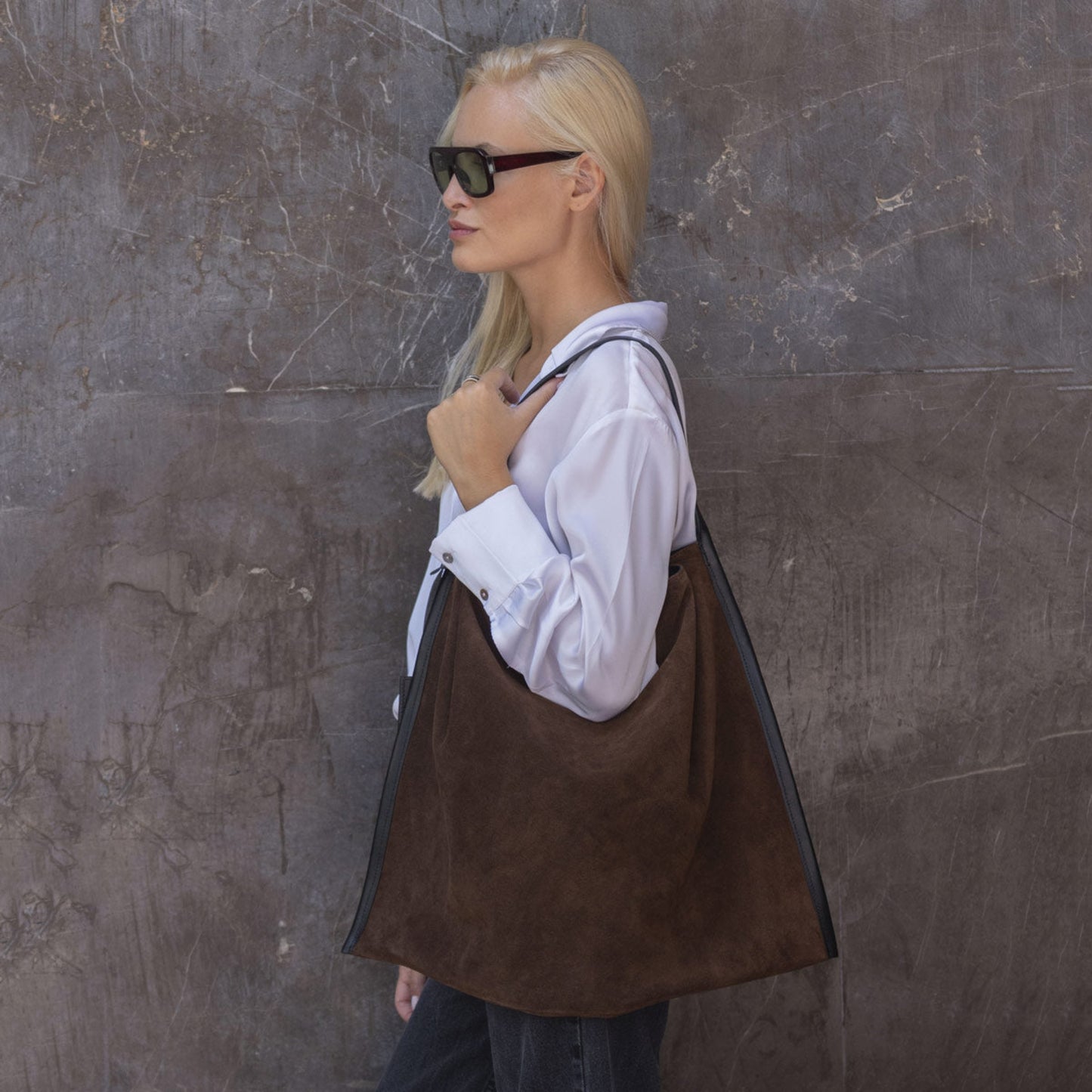 Anaplasis Brown Suede Handbag