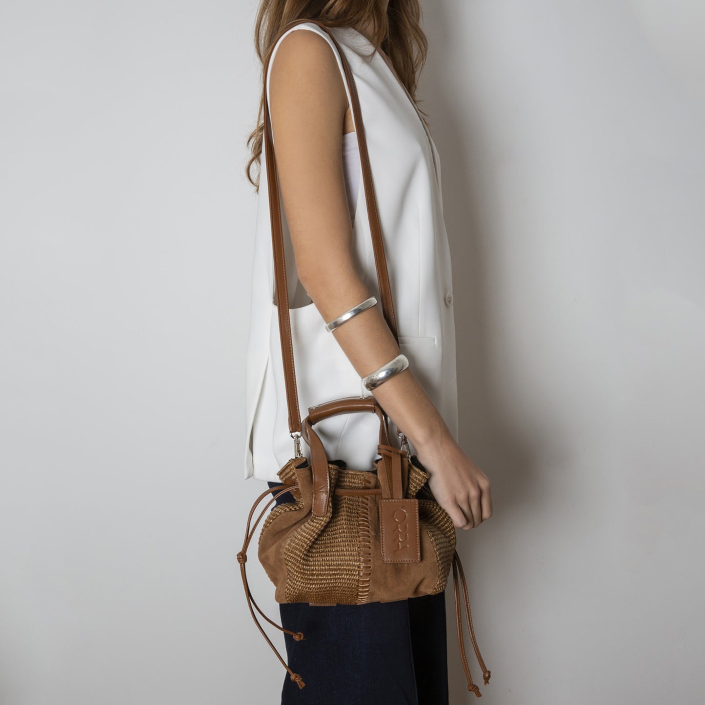 Dorothea Suede-Raffia Brown Handbag