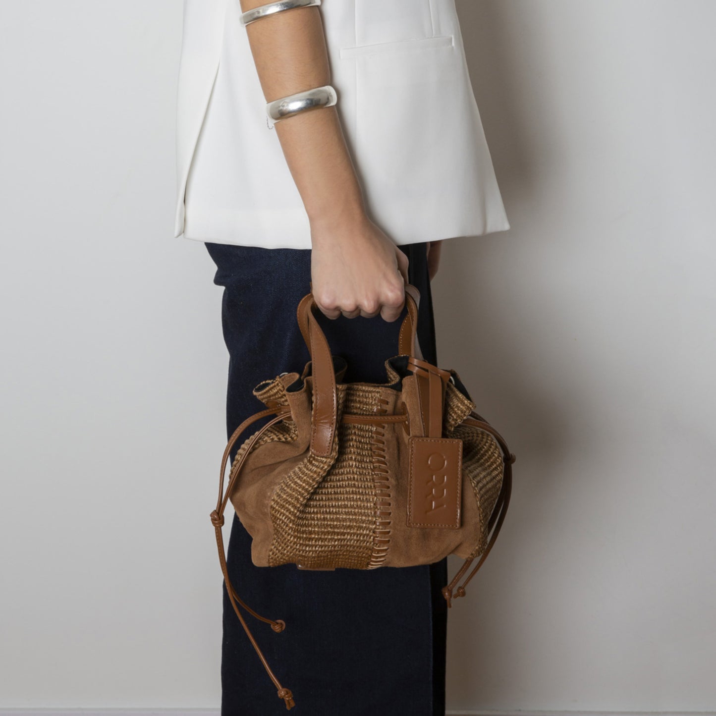 Dorothea Suede-Raffia Brown Handbag