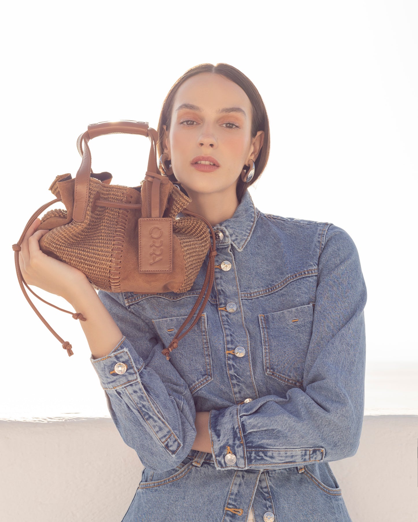 Dorothea Suede-Raffia Brown Handbag