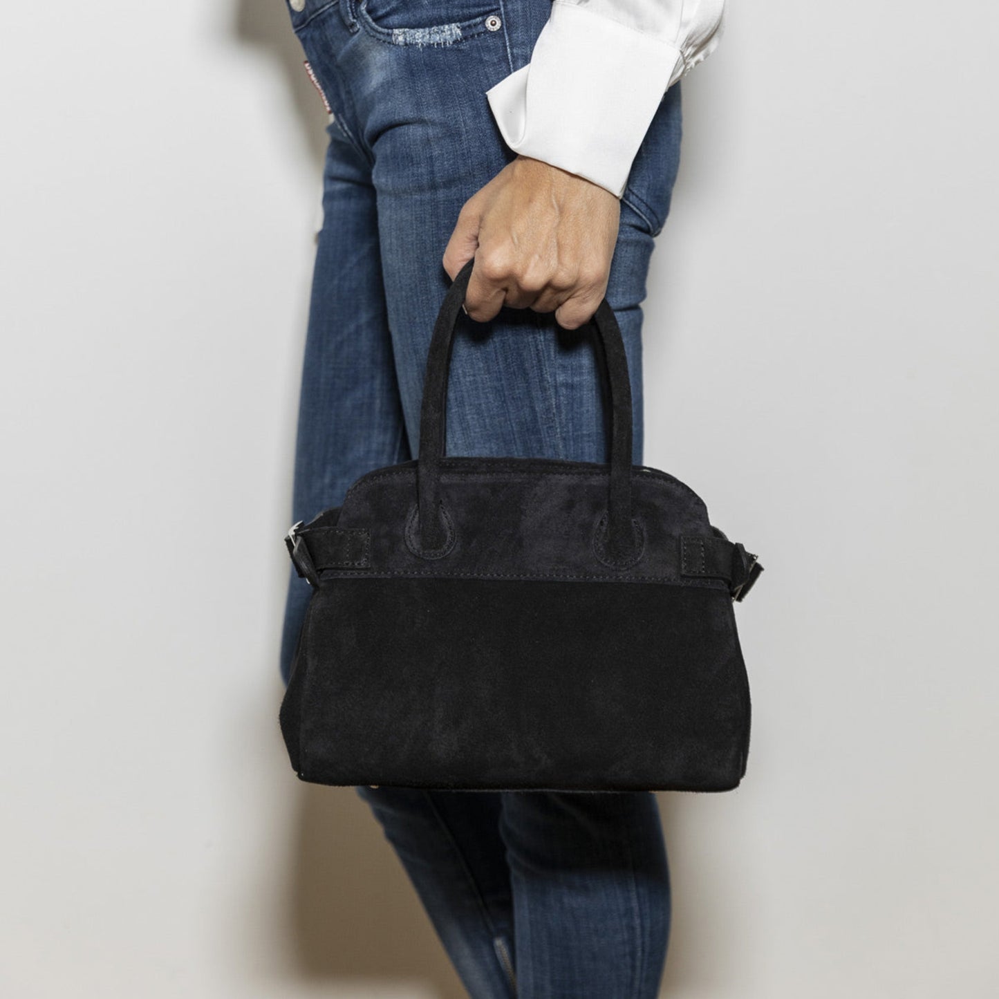 Evelina Black Suede Handbag