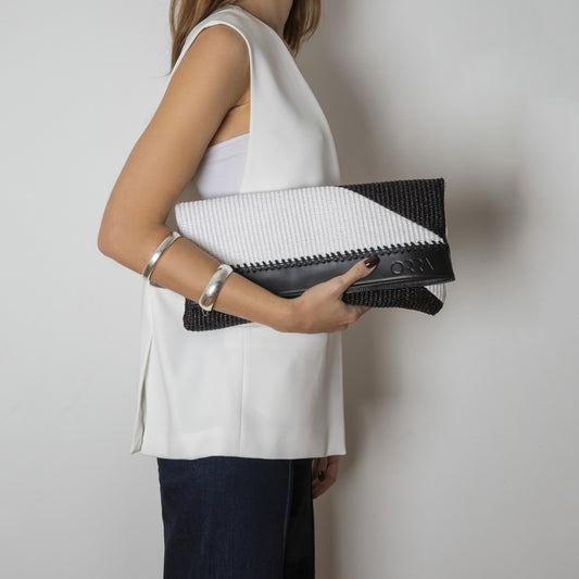 Georgianna Raffia White Black Handbag