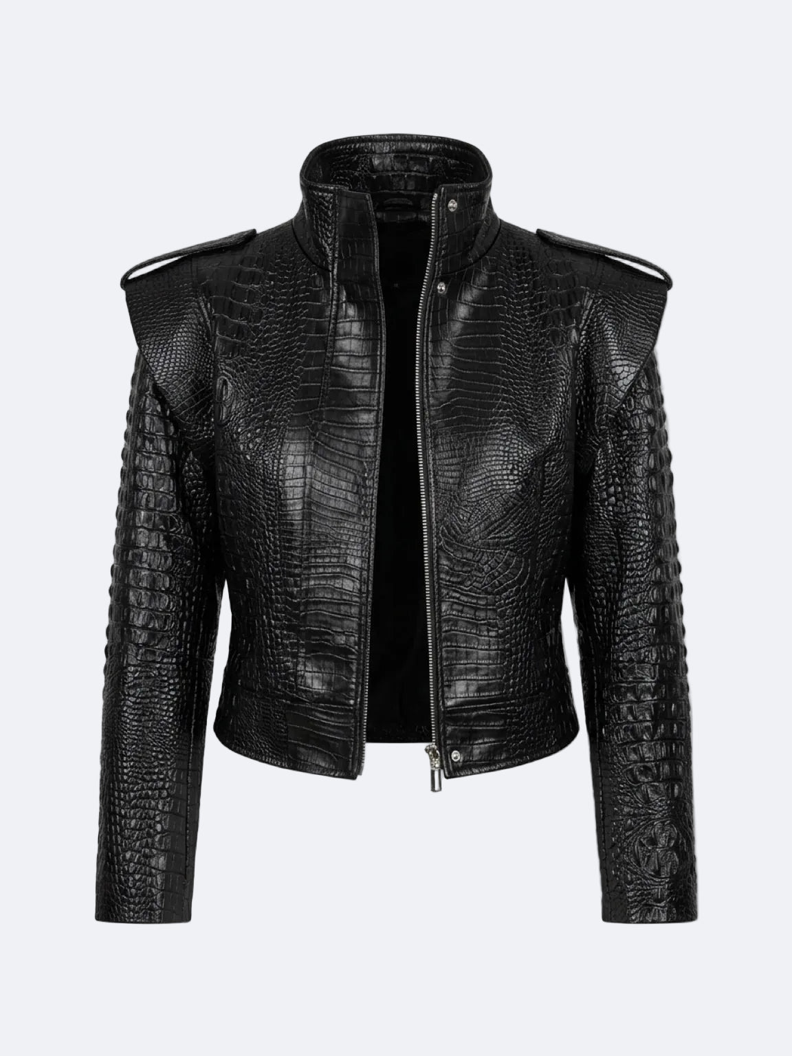 Black Crocodile Pattern Eco Leather Jacket - One Size