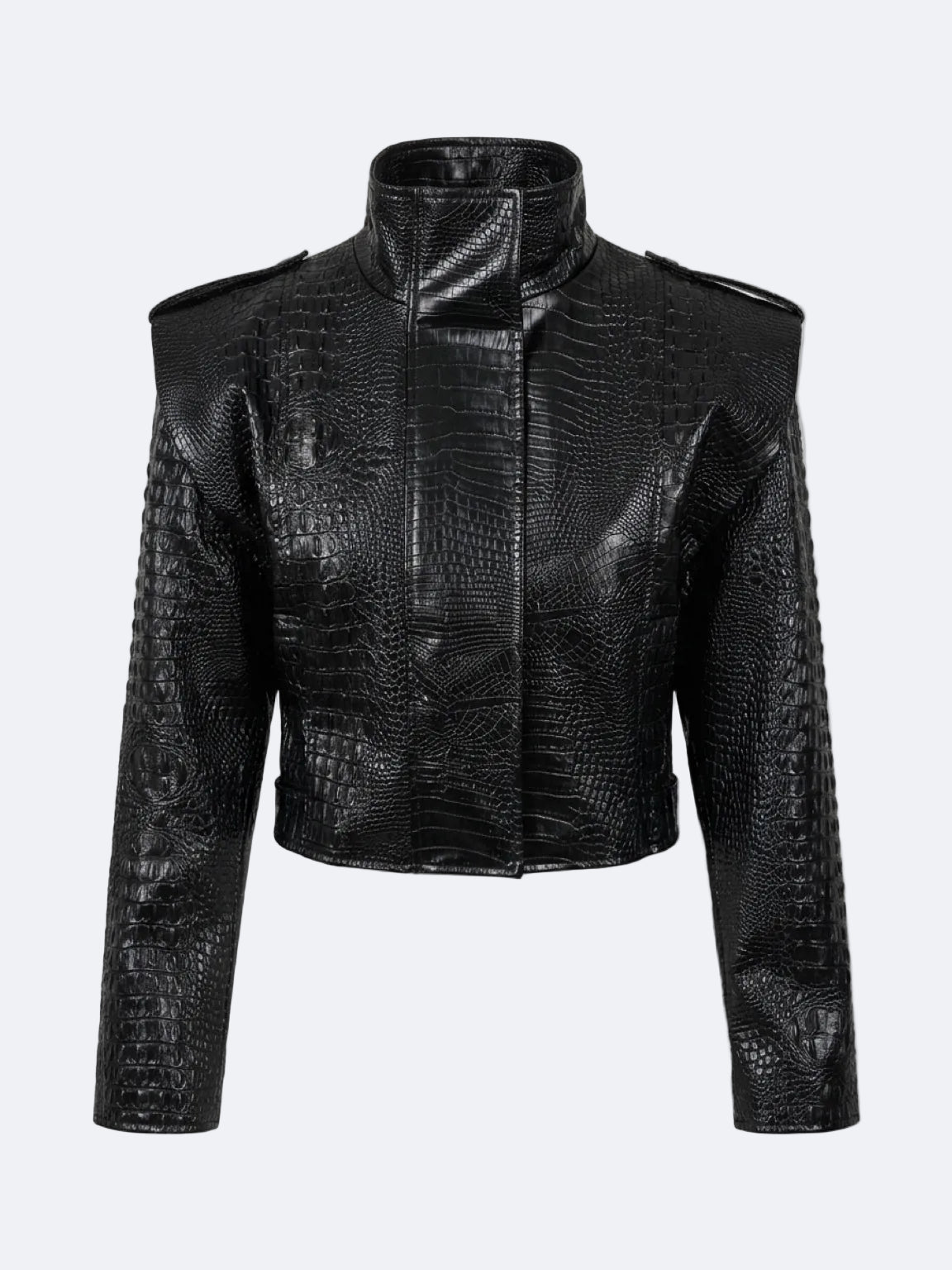 Black Crocodile Pattern Eco Leather Jacket - One Size
