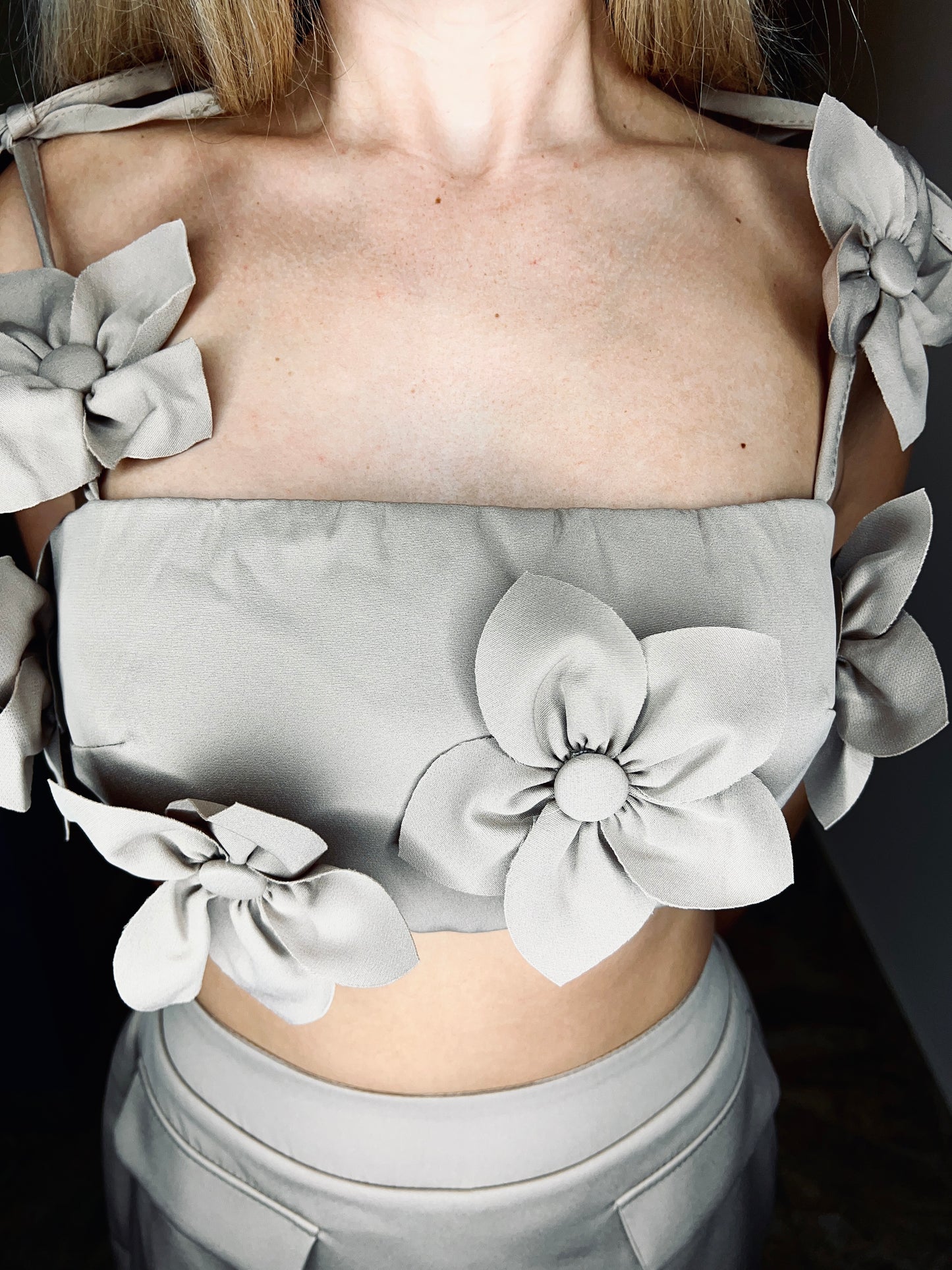 Beige Flower Top and Skort Set
