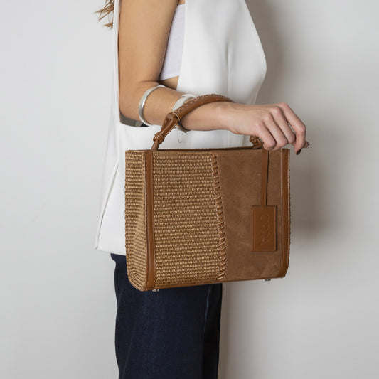 Isadora Suede-Raffia Brown Handbag