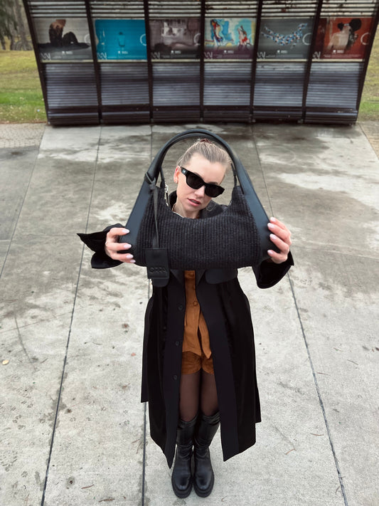 Juliana Raffia Black Handbag