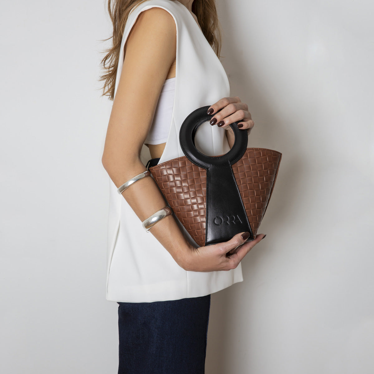 Marigold Brown Black Leather Handbag