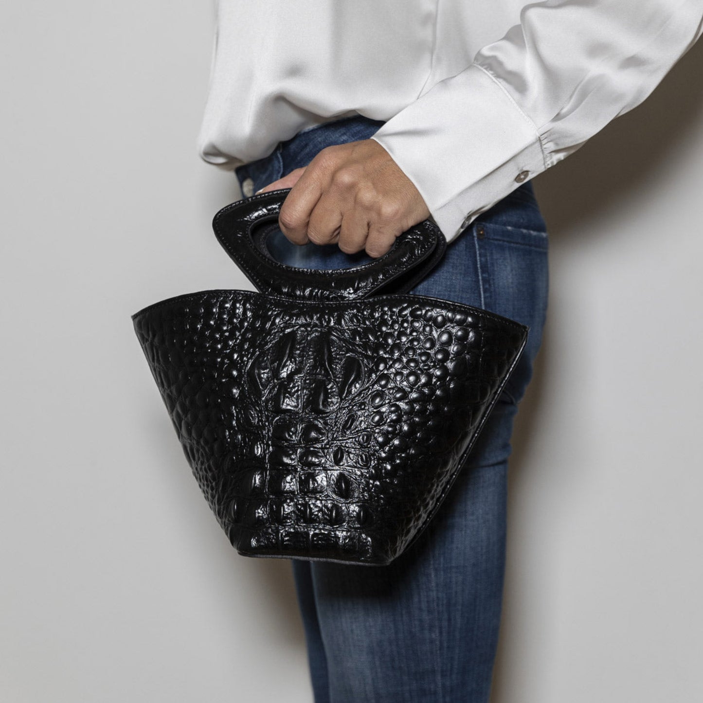 Ottilie Croco Black Leather Handbag