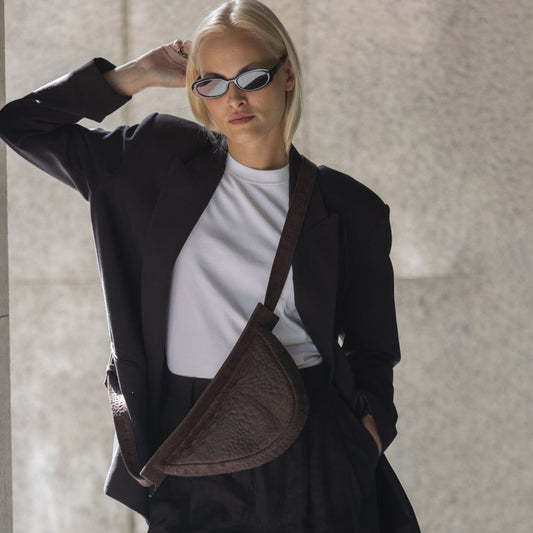 Pezos Croco Brown Leather Handbag