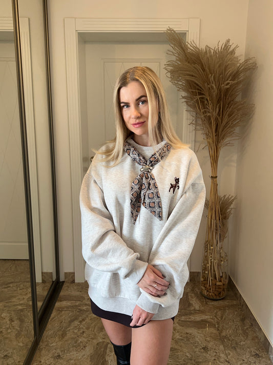 Bambi Grey Sweatshirt with Decorative Neck Detail