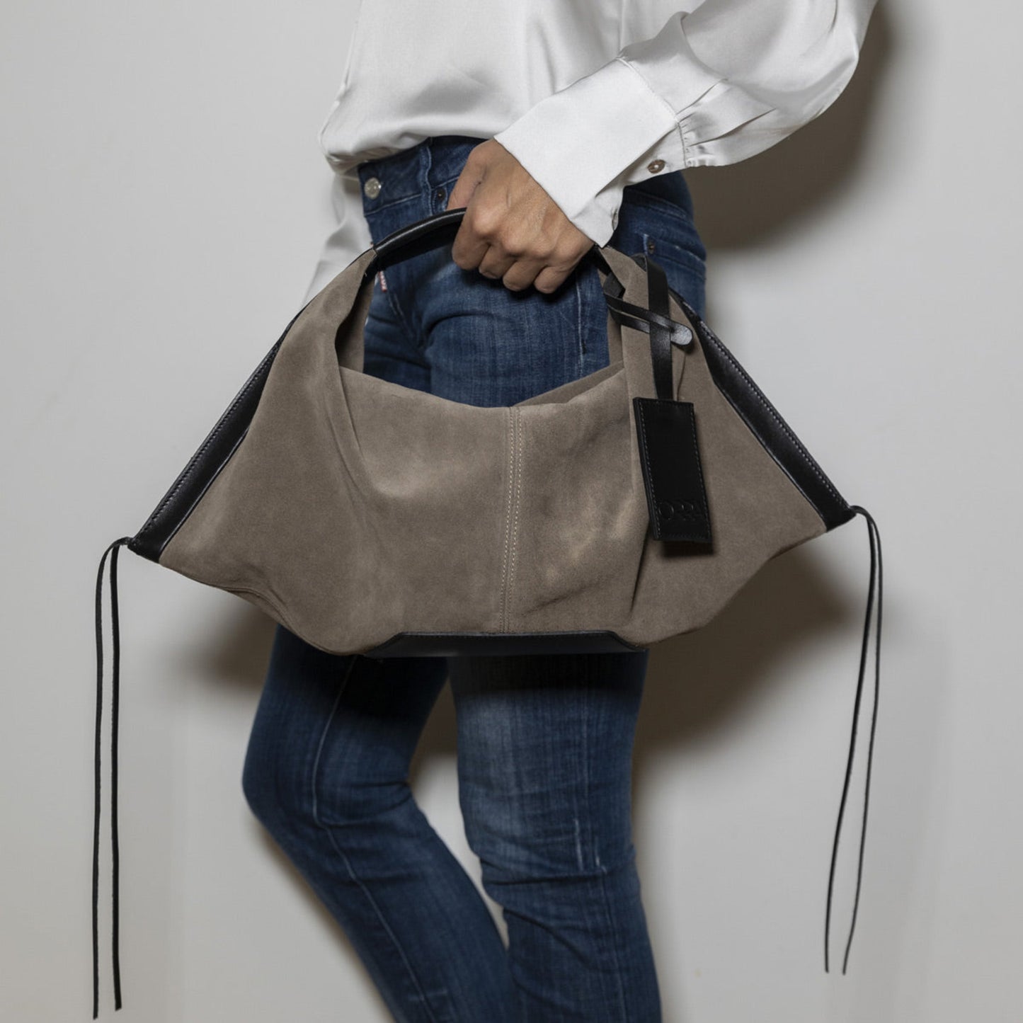 Seraphine Grey Suede Handbag