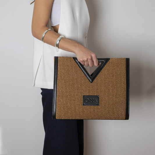 Theodora Raffia Brown Handbag