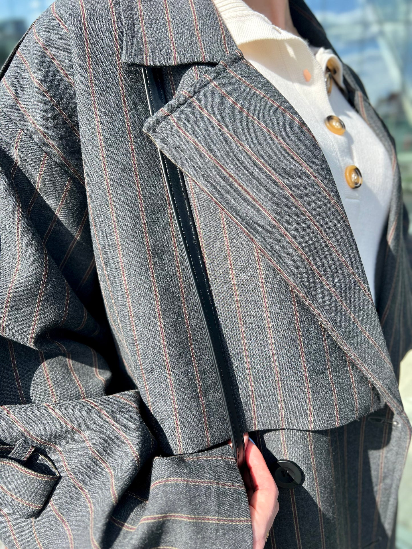 Striped Grey Trench Coat – One Size