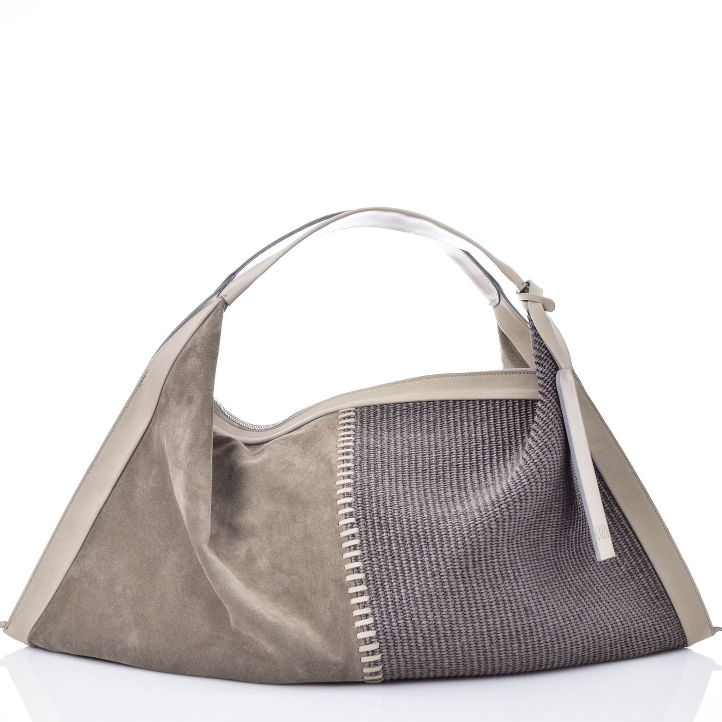 Victoria Suede-Raffia Grey Handbag