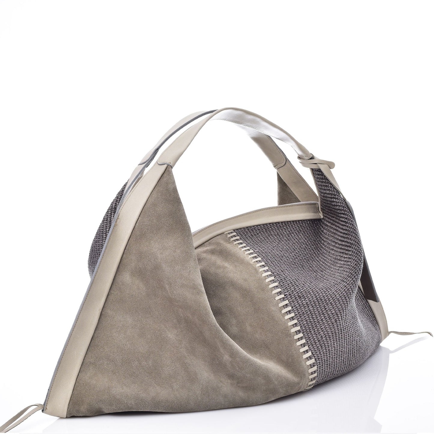 Victoria Suede-Raffia Grey Handbag